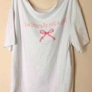 SHEIN White Tee with Pink Print